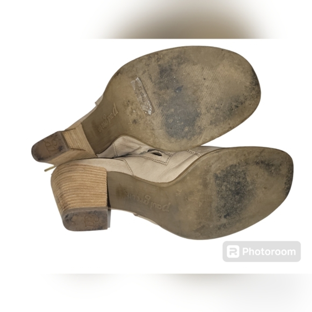 PAUL GREEN Lexi Taupe Leather Peep Toe Booties Mesh Block Heel Chic Neutrel - Picture 9 of 10